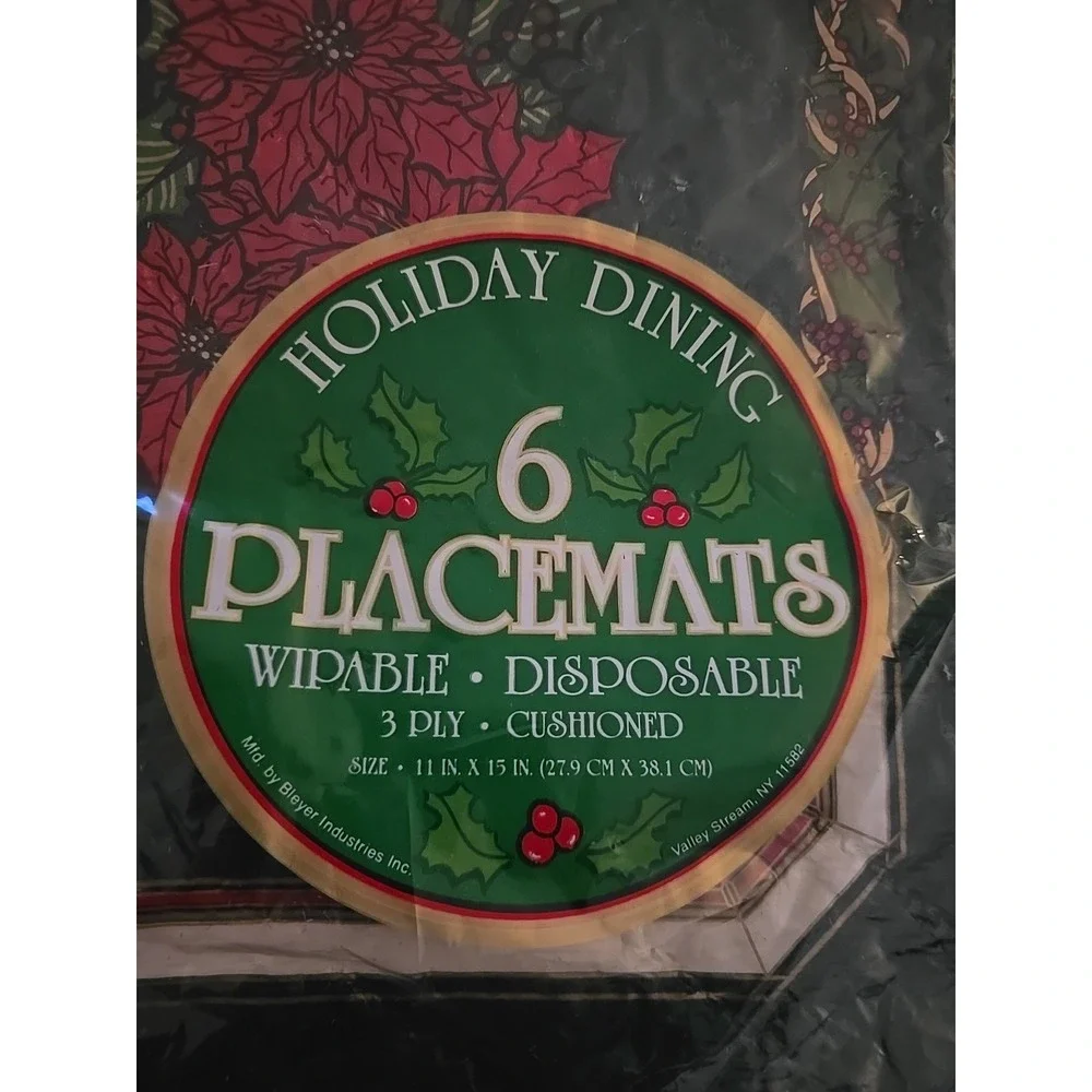 NWT Vintage PENNY PENGUIN'S Christmas 6 Placemats Red Poinsettias  15